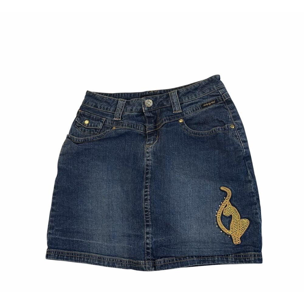 Baby Phat Girls Denim Blue Jean Skirt SZ 16 Gold Logo Y2K Vintage - Picture 4 of 9
